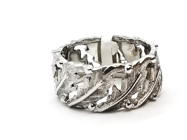 BUCCELLATI 18 KT WHITE GOLD UNISEX BAND WITH LEAVES