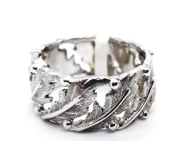 BUCCELLATI 18 KT WHITE GOLD UNISEX BAND WITH LEAVES