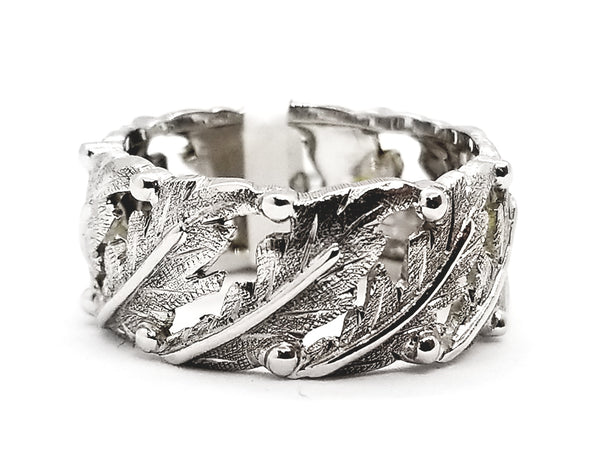 BUCCELLATI 18 KT WHITE GOLD UNISEX BAND WITH LEAVES