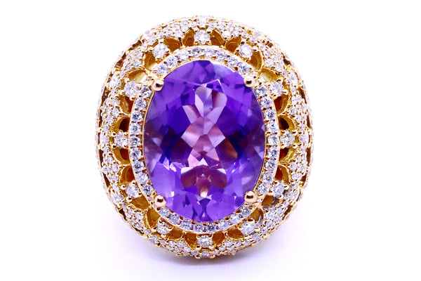 SALAVETTI 18 KT PINK ROSE GOLD DIAMONDS & AMETHYST RING