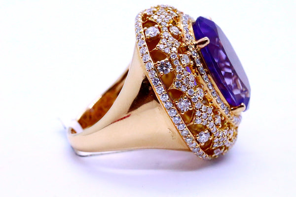 SALAVETTI 18 KT PINK ROSE GOLD DIAMONDS & AMETHYST RING