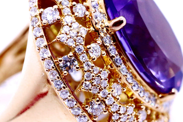 SALAVETTI 18 KT PINK ROSE GOLD DIAMONDS & AMETHYST RING