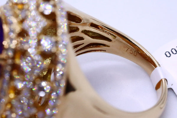 SALAVETTI 18 KT PINK ROSE GOLD DIAMONDS & AMETHYST RING