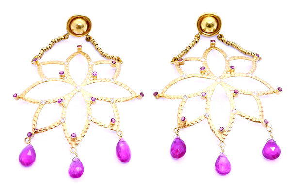 CAMPIDOGLIO 18 KT GOLD PINK TOURMALINE AND DIAMONDS EARRINGS