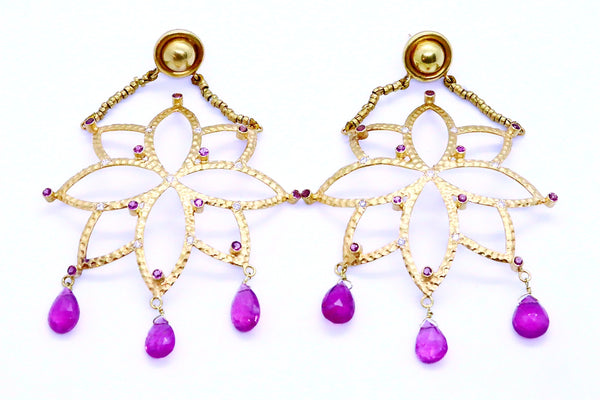 CAMPIDOGLIO 18 KT GOLD PINK TOURMALINE AND DIAMONDS EARRINGS