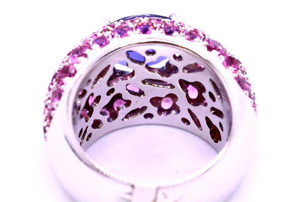 SALAVETTI 18 KT GOLD RING PINK SAPPHIRES AND IOLITE