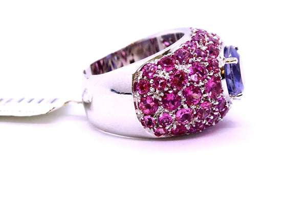 SALAVETTI 18 KT GOLD RING PINK SAPPHIRES AND IOLITE