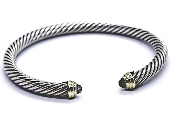 DAVID YURMAN 14 KT GOLD & STERLING SILVER 5 MM BANGLE WITH BLUE TOPAZ UNISEX