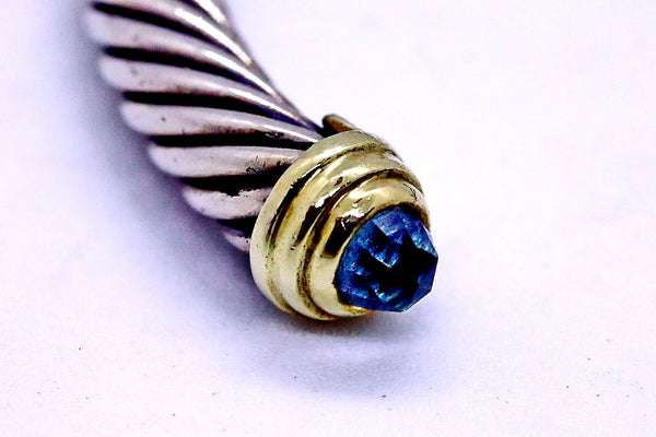 DAVID YURMAN 14 KT GOLD & STERLING SILVER 5 MM BANGLE WITH BLUE TOPAZ UNISEX