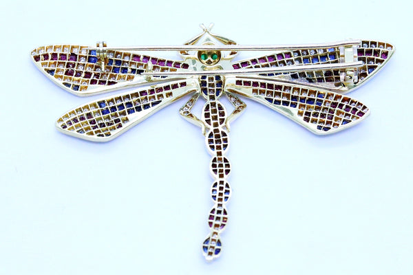 DRAGONFLY 18 KT BROOCH WITH 3.80 Cts DIAMONDS & GEMSTONES