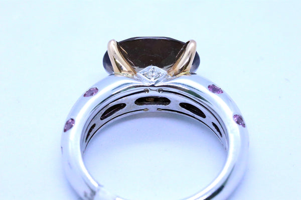 LUCA CARATI 18 KT GOLD SMOKE TOPAZ AND PINK SAPPHIRE RING