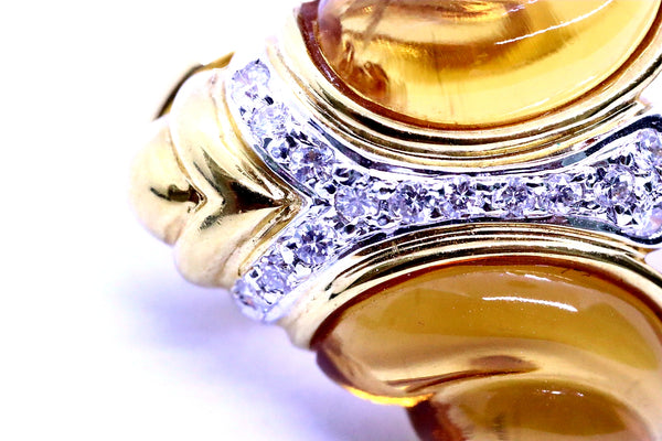 AMETHYST BRIOLETTE & CARVE CITRINE 18 KT DIAMONDS DAY & NIGHT EARRINGS