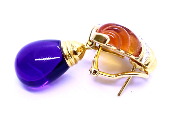 AMETHYST BRIOLETTE & CARVE CITRINE 18 KT DIAMONDS DAY & NIGHT EARRINGS