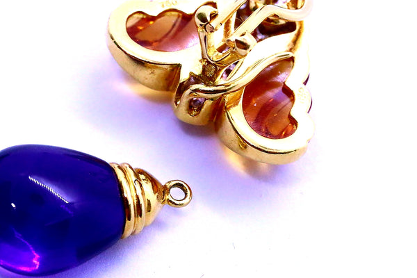 AMETHYST BRIOLETTE & CARVE CITRINE 18 KT DIAMONDS DAY & NIGHT EARRINGS