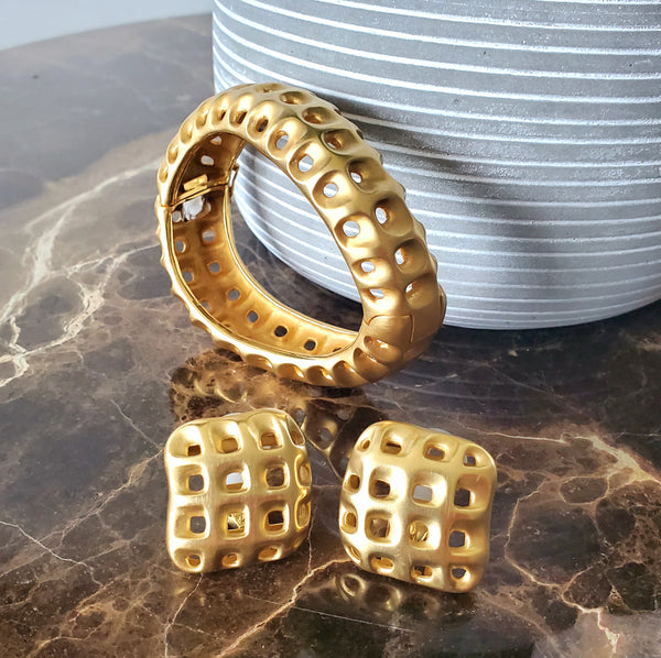 Angela Cummings 1987 New York Studios Perforations Earrings In Solid 18Kt Yellow Gold