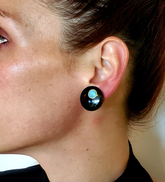 TIFFANY & CO. 1975 By Angela Cummings Large Lentil Earrings In 18Kt Gold With Black Jade And Opal