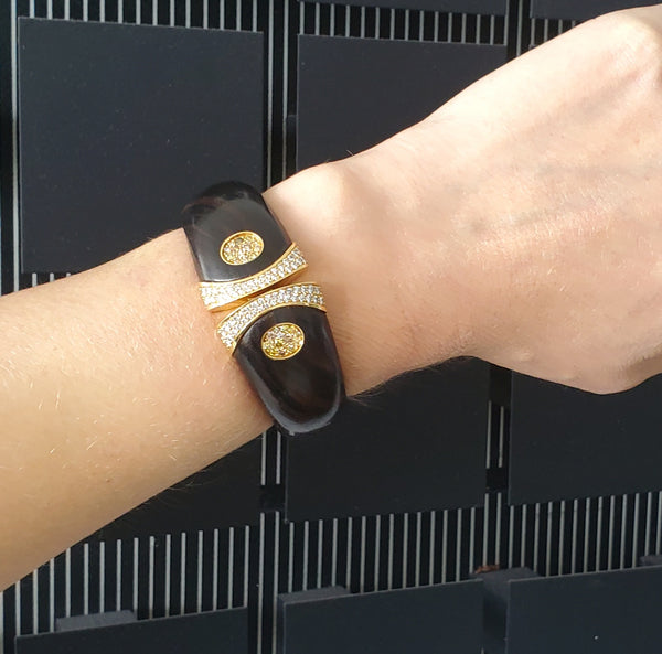 Paul Binder 1970 Swiss 18Kt Gold Bracelet With Ebony Wood And 3.80 Cts In VS Diamonds