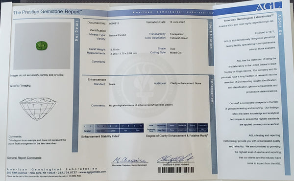 AGL Certified Cocktail Ring In 18Kt White Gold With 15.13 Cts Burmese Peridot & Diamonds