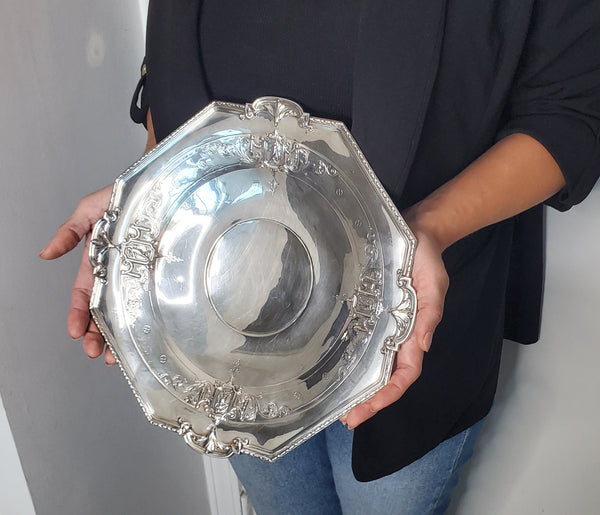 Towle Co. 1890 Edwardian Art Nouveau Octagonal Centerpiece Tray In 925 Sterling Silver