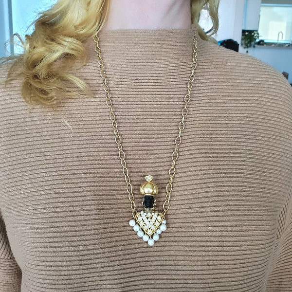 Nubian Prince Gem Set Brooch Pendant In 18Kt Gold With 2.76 Ctw In Diamonds And Pearls