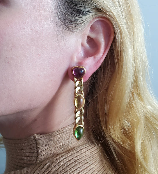 Tarquinius Italian Dangle Drop Earrings In 18Kt Yellow Gold With 51.75 Ctw Tourmalines
