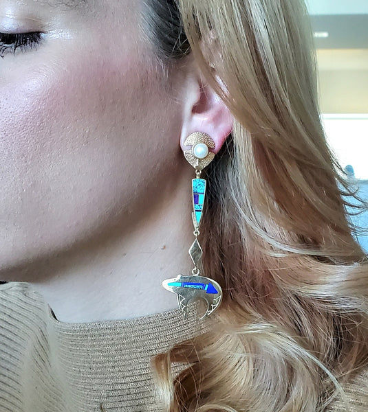 Knifewing Segura Apache Ray Tracey Dangle Drop Earrings In 14Kt Gold With Turquoises