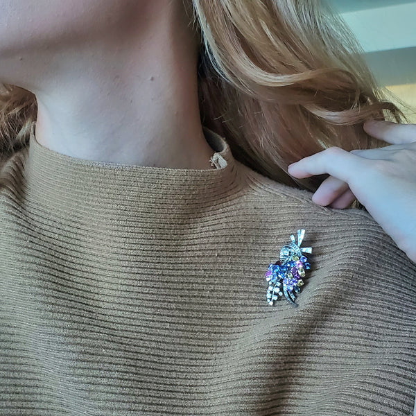 PAUL FLATO 1940 Deco Retro Brooch In Platinum With 27.09 Ctw Color Sapphires And VVS Diamonds