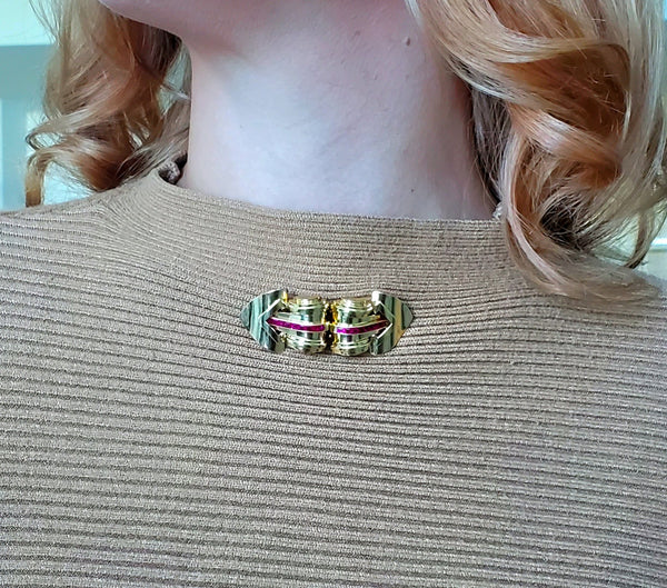Tiffany And Co. 1940 Art Deco Retro Dress Clips In 14Kt Yellow Gold With 2.70 Cts Rubies