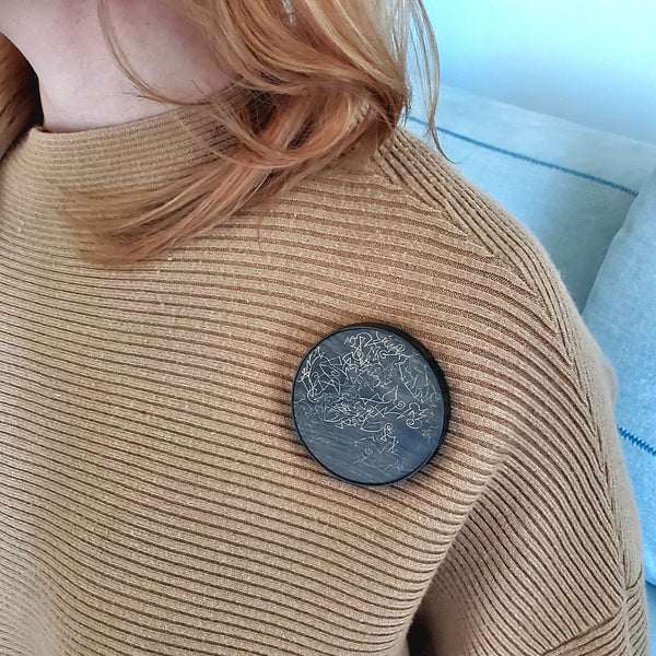 Thomas Gentille 1970 Graffiti Wood Brooch In 18Kt Gold Ebony Bronze And Copper