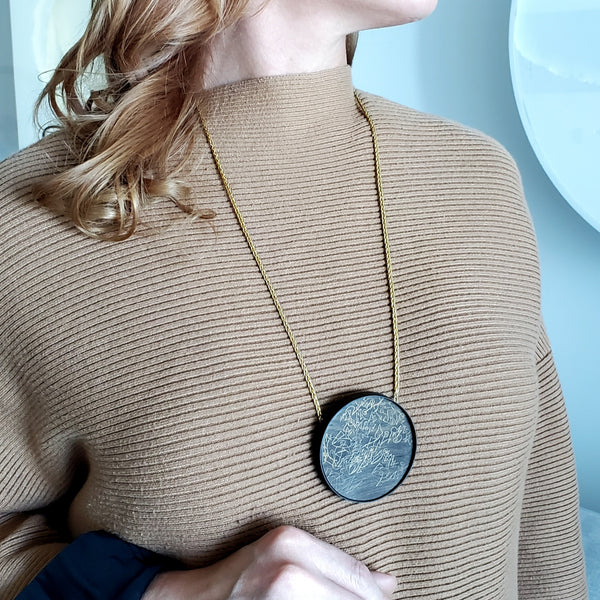 Thomas Gentille 1970 Graffiti Wood Brooch In 18Kt Gold Ebony Bronze And Copper