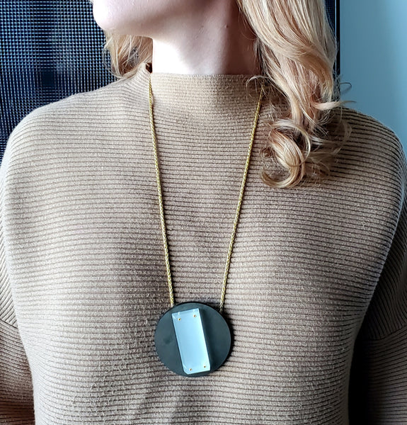 Thomas Gentille 1970 Geometric Round Brooch In 18kt Gold Frosted Lucite Bronze And Copper