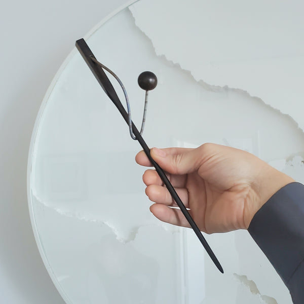 Thomas Gentille 1970 Sculptural Hair Pin In Polychrome Sterling And Ebony Wood