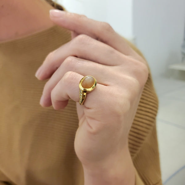 Angela Cummings Ring In 18Kt Gold With 4.98 Ctw In Diamonds And Moonstone