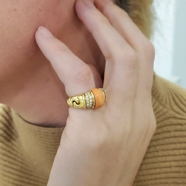 -Bvlgari Roma Cocktail Ring In 18Kt Gold With 3.68 Ctw Diamonds And Coral