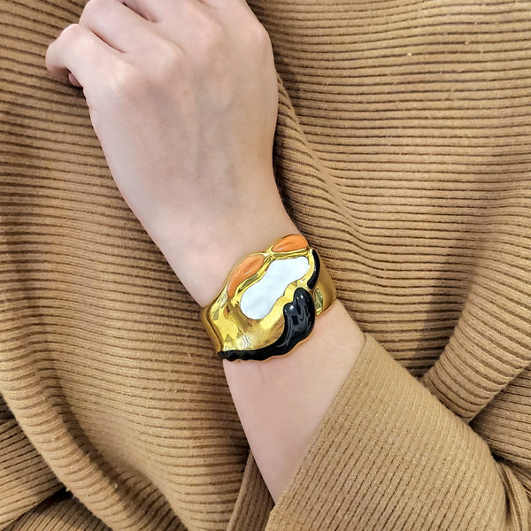 -Tiffany Co. 1977 Elsa Peretti Escorpio Cuff Bracelet In 18Kt Yellow Gold With Gemstones