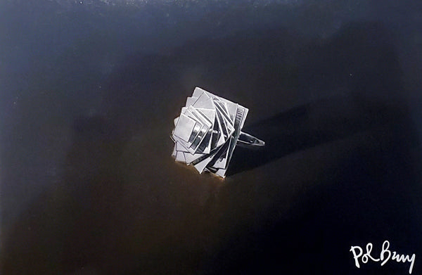 Pol Bury Belgium 1968-2002 Rare Sculptural Kinetic Platforms Ring In 18Kt White Gold