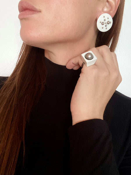 Anton Michelsen 1968 Geometric Earrings For Royal Copenhagen In Sterling & Porcelain