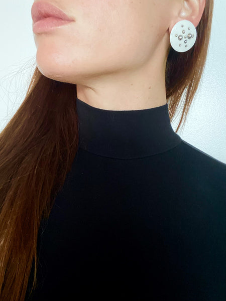 Anton Michelsen 1968 Geometric Earrings For Royal Copenhagen In Sterling & Porcelain