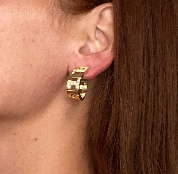 CARTIER Paris 18Kt Gold Etruscan Earrings Hoops With 2.88 Cts In VS Diamonds
