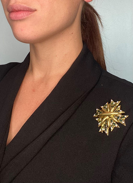Verdura Maltese Brooch Pendant In 18Kt Yellow Gold With 31.1 Ctw In Diamonds & Tourmaline