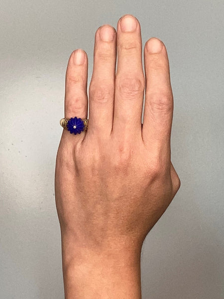 Boucheron Paris 1970 Classic Cocktail Ring In 18Kt Yellow Gold With Blue Lapis & Coral