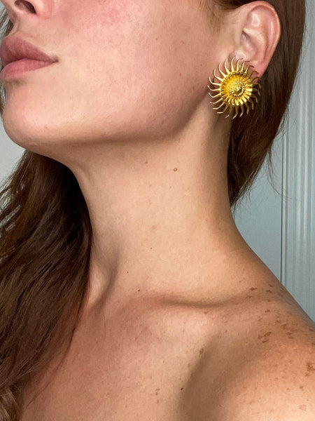 Lalaounis 1970 Hellenistic Sun Burst Clips Earrings In Solid 18Kt Yellow Gold
