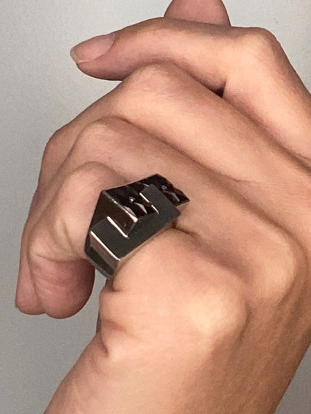 Paul Lackritz 1930 Art Deco Geometric Ring In .900 Platinum With Black Jade