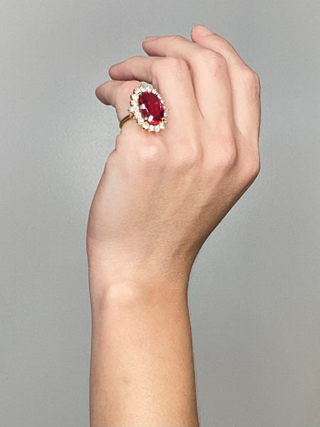 Gia Certified Cocktail Ring in 18Kt Gold With 14.80 Ctw Diamonds & Rubellite Tourmaline