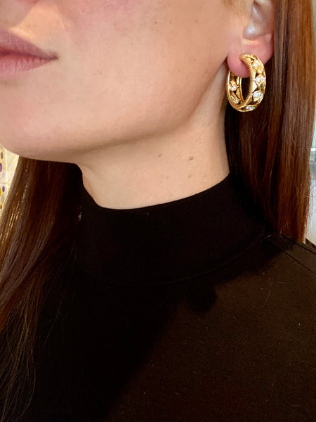 Cartier Paris Oval Hoops Earrings In 18Kt Yellow Gold With 2.84 Cts VVS Diamonds