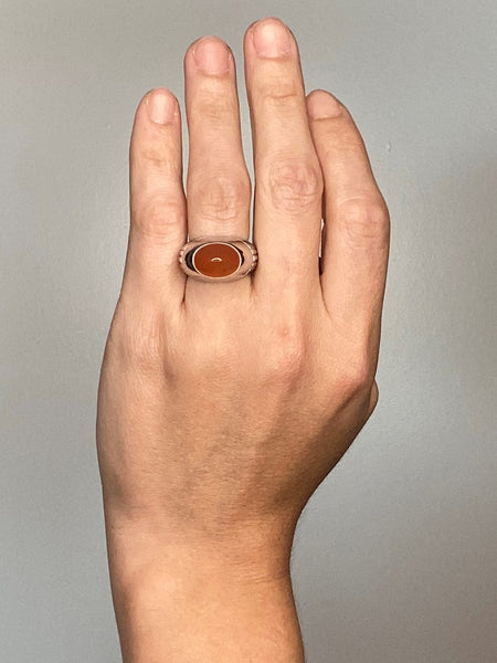 Boucheron Paris Dome Cocktail Ring 18Kt White Gold With Vivid Orangish Carnelian