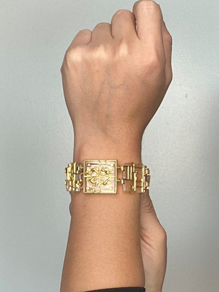 Lalaounis Ilias 1970 Rare Neo-geometric Bracelet In 18Kt Yellow Gold With Carved Rock Quartz