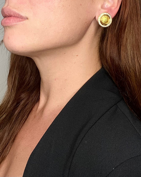Ancient Greek 359 BC Classic Gold Coins Earrings In 18Kt Gold With 2.42 Cts In VS Diamonds