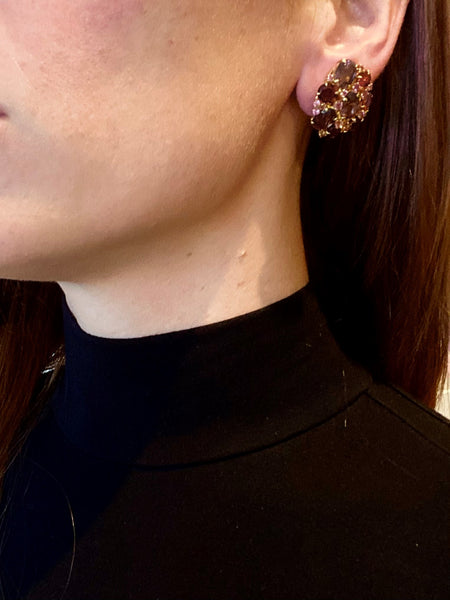 Seaman Schepps Rare Cluster Earrings In 18Kt Yellow Gold With 24.29 Cts In Color Spinels