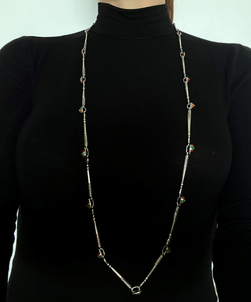 Gucci Milano 1970 Equestrian Jockey Hat Sautoir Chain In Sterling Silver & Enamel